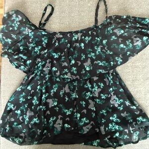 Torrid Black and Teal Floral Blouse
